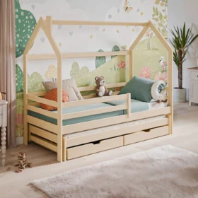 Κρεβάτι Σπιτάκι Disney με συρόμενο, 2 συρτάρια, από μασίφ ξύλο.