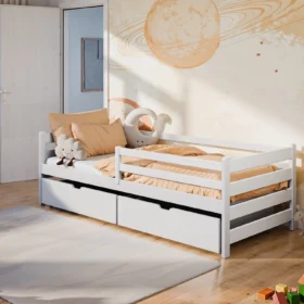 Λευκός καναπές Leon με 2 συρτάρια, μασίφ ξύλο 90x200cm.