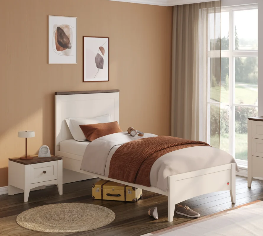 Παιδικό κρεβάτι ημίδιπλο Lapel Cilek, εφηβικό κρεβάτι κρεμ ξύλο 120x200cm.