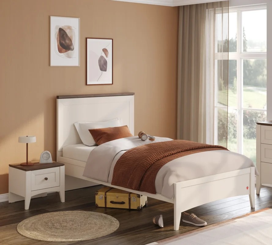 Παιδικό κρεβάτι ημίδιπλο Lapel LA-1302-1306 Cilek, εφηβικό κρεβάτι κρεμ ξύλο.