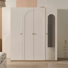 Ντουλάπα 4φυλλη Louis 22221 Kupa, λευκή με καθρέφτη, μοντέρνος σχεδιασμός.
