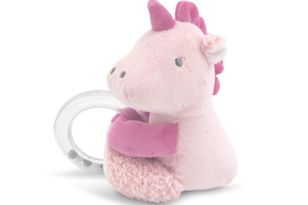Κουδουνίστρα Lorelli με λούτρινο μονόκερο: ροζ λούτρινο παιχνίδι με κρίκο.