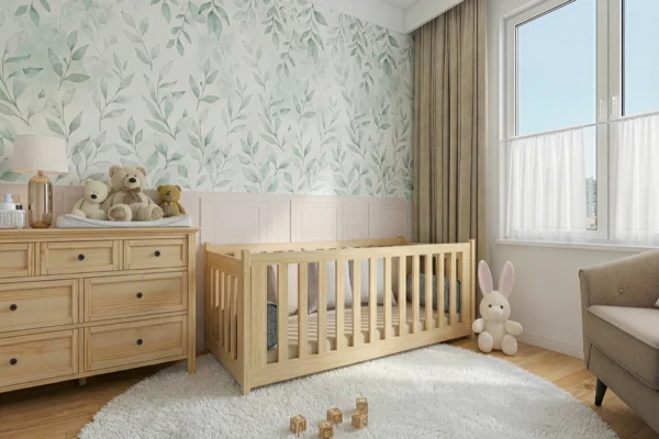 Κρεβάτι Montessori Concept με κάγκελα, μασίφ ξύλο Natural, 90x200cm.