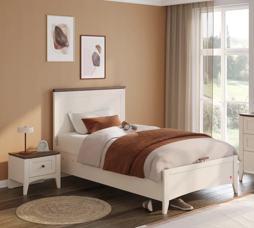 Παιδικό κρεβάτι Lapel Cilek 100x200cm με αποθηκευτικό χώρο, χρώμα cream.