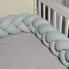 Πάντα κούνιας πλεξούδα Baby Oliver Μέντα-Γκρι βαμβακερή (200x20εκ)