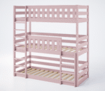 Παιδική κουκέτα Montessori Cozy Nest τριώροφη ροζ από μασίφ ξύλο.