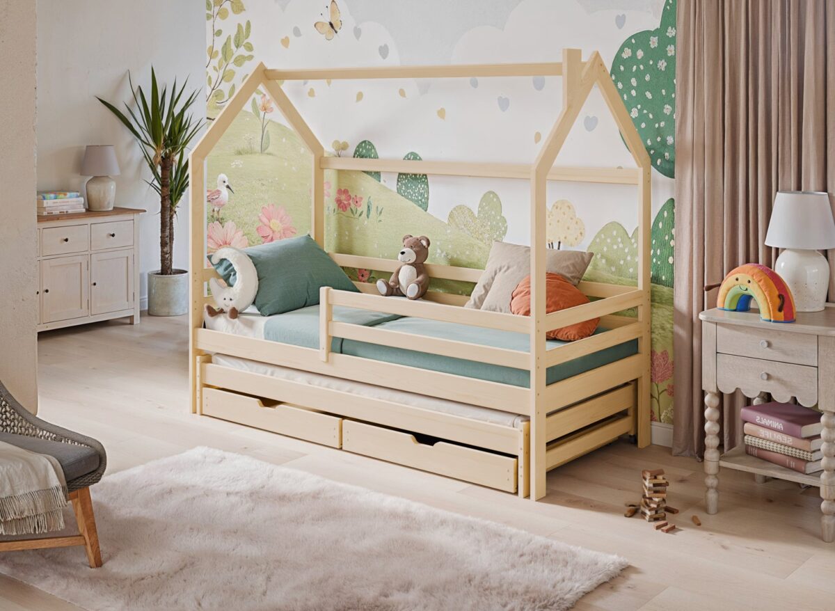 προϊόν Κρεβάτι Σπιτάκι Disney από μασίφ ξύλο, συρόμενο κρεβάτι & 2 συρτάρια.