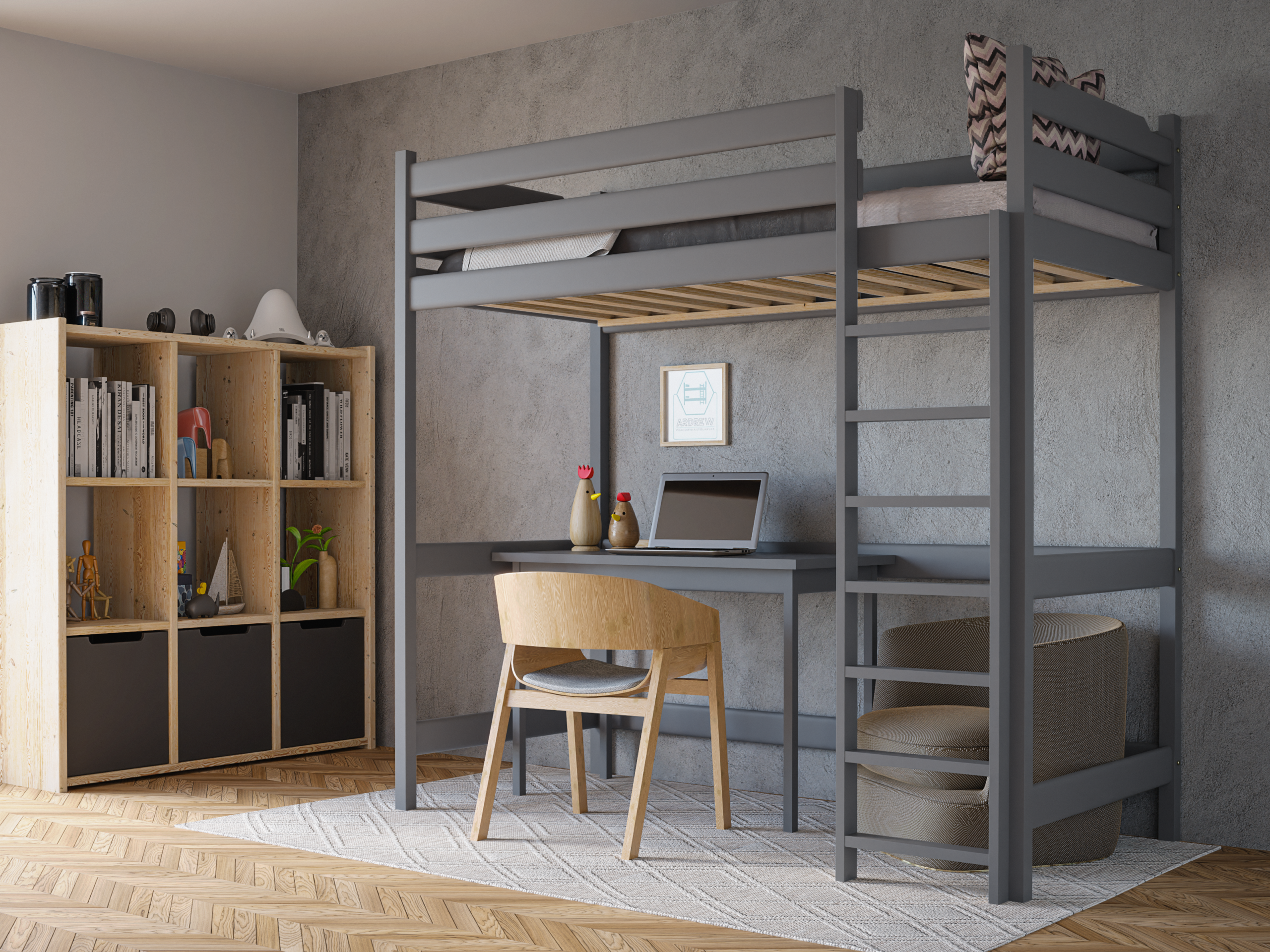 45 Υπερυψωμένο Κρεβάτι Toledo από μασίφ ξύλο, ιδανικό για εξοικονόμηση χώρου.