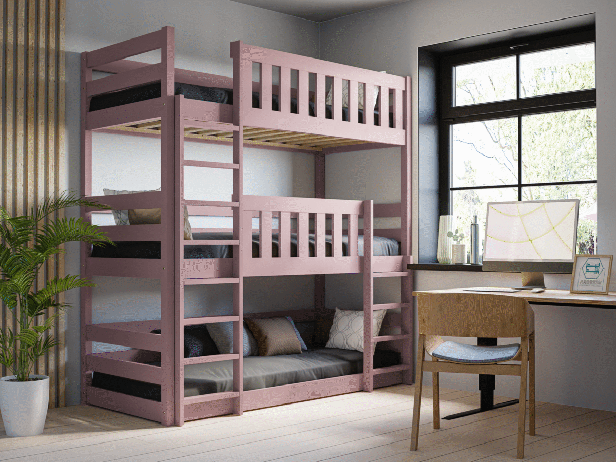 Παιδική κουκέτα Montessori Cozy Nest τριώροφη από μασίφ ξύλο 90x200cm.