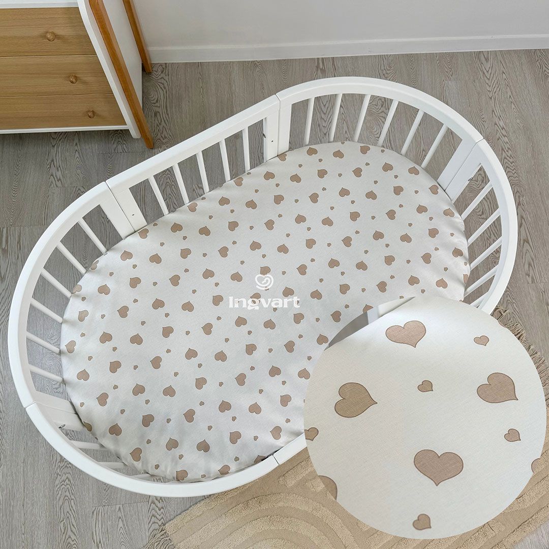 Κατωσέντονο Μεγάλο με λάστιχο Beige Hearts  για Nika Bed/Smart Bed Ingvart