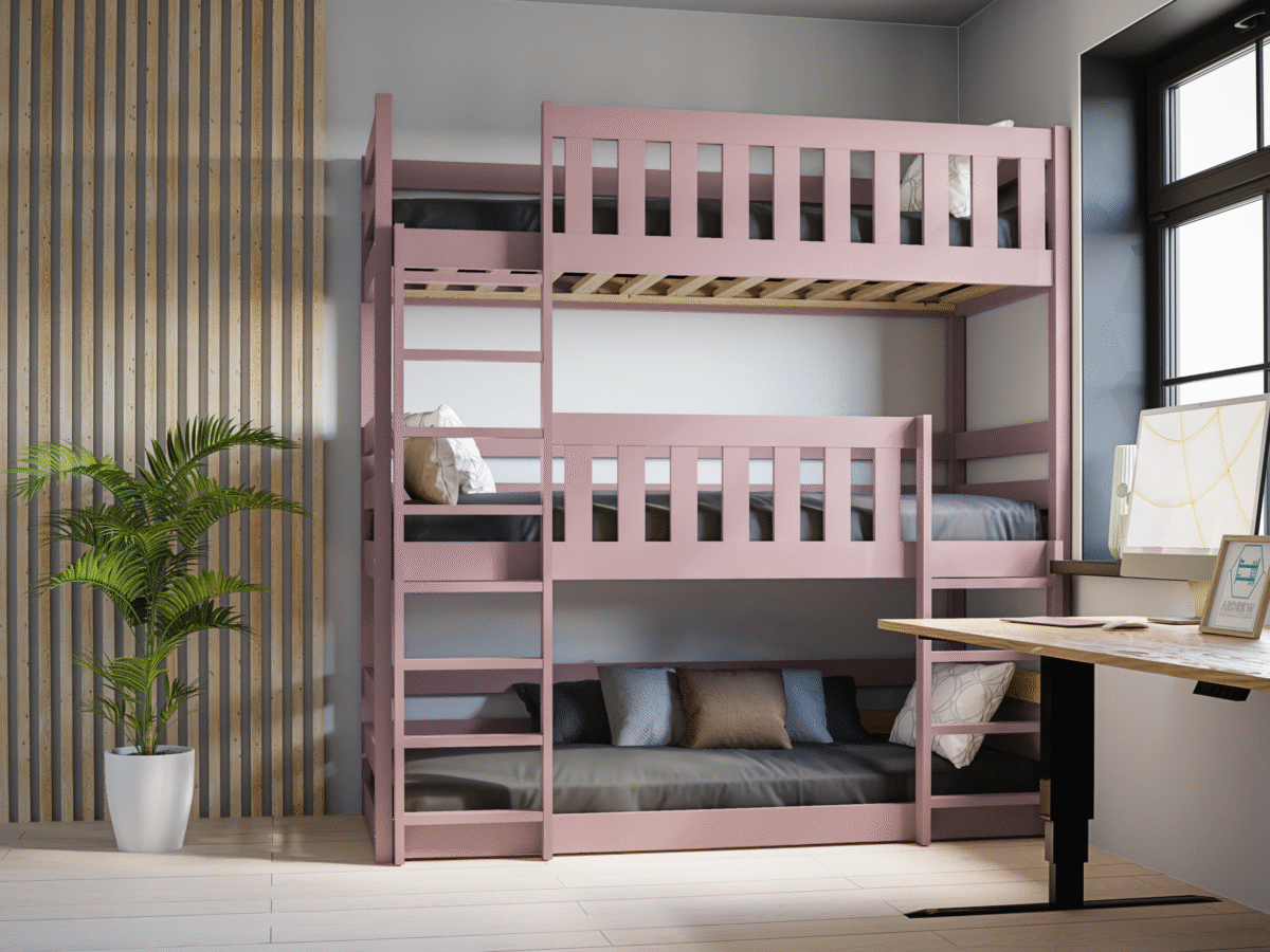 Παιδική κουκέτα Montessori Cozy Nest τριώροφη από μασίφ ξύλο 90x200cm.