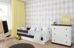 Καναπές κρεβάτι Kamil με συρτάρι BabyCute, λευκό και καρυδί, 80x180cm.