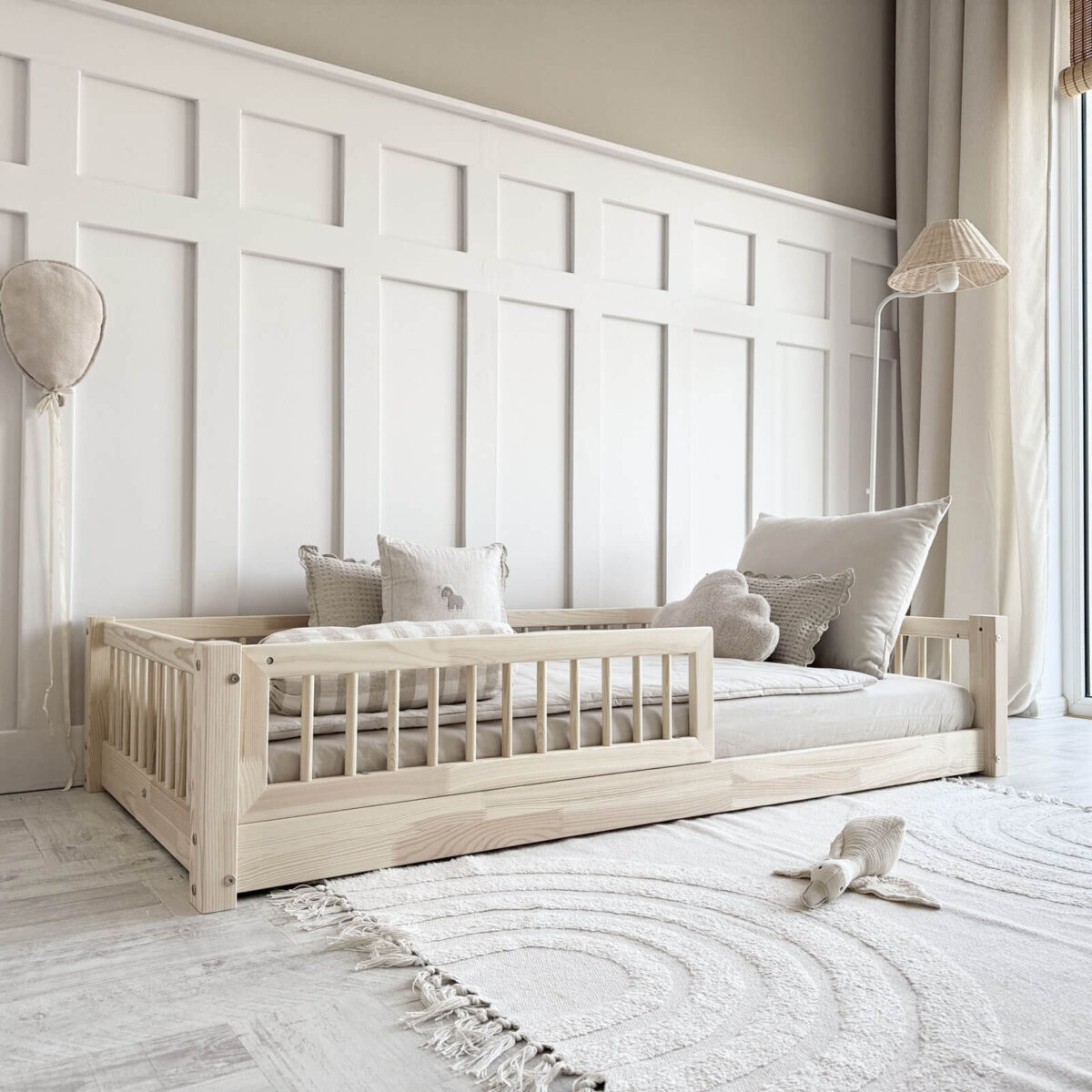 Luletto παιδικός καναπές κρεβάτι Basic Duo με κάγκελο, φυσικό ξύλο.