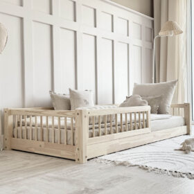 Luletto Basic Duo παιδικός καναπές κρεβάτι με κάγκελα, φυσικό ξύλο.