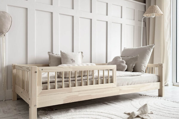 Παιδικός καναπές κρεβάτι Basic Duo Luletto με κάγκελο, φυσικό ξύλο.