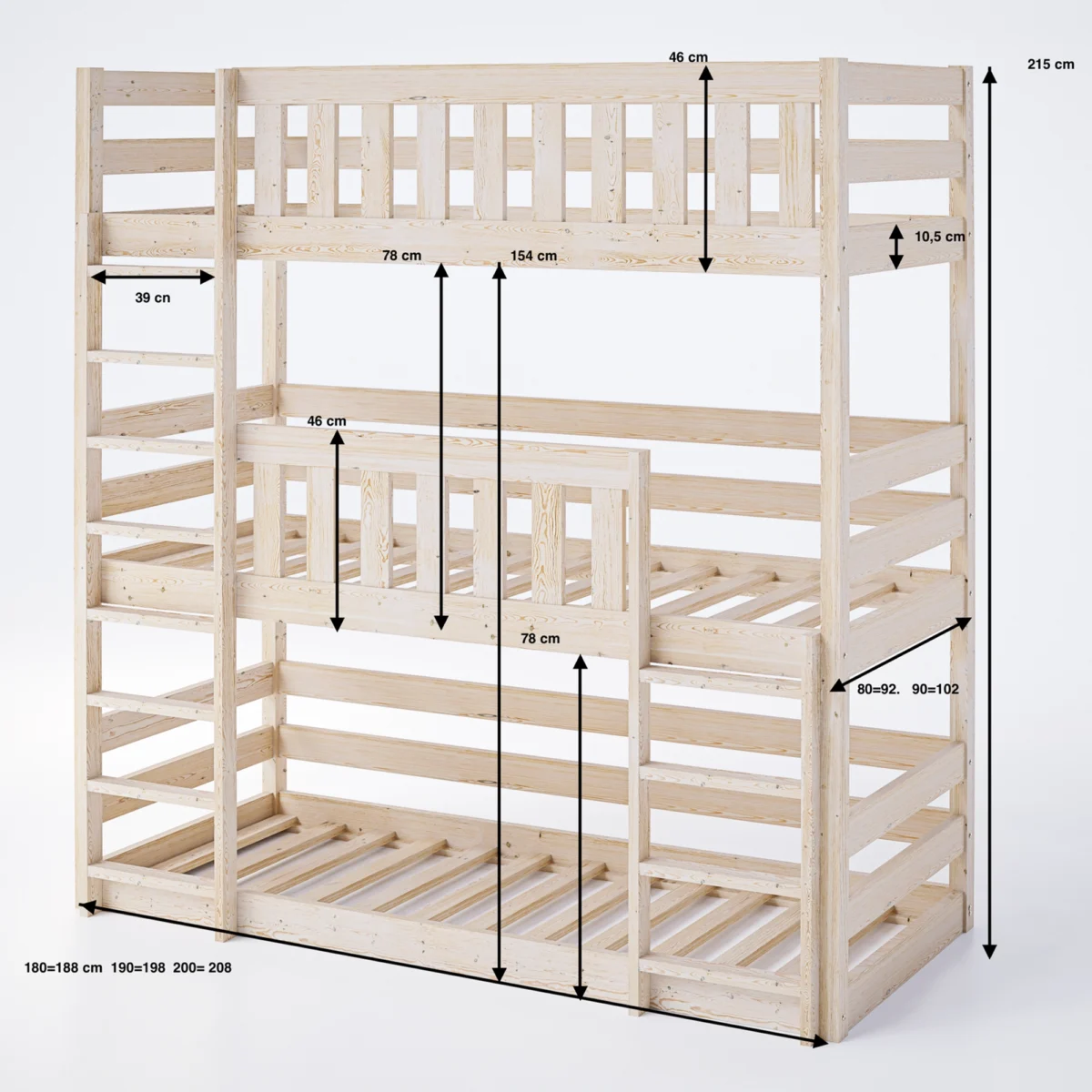 Παιδική κουκέτα Montessori Cozy Nest τριώροφη από μασίφ ξύλο Natural 90x200cm.