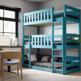 Κουκέτα Παιδική Montessori Τριώροφη Cozy Nest μπλε, από μασίφ ξύλο