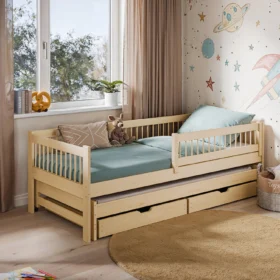 Καναπές Softi Natural 90x200cm από μασίφ ξύλο με συρόμενο κρεβάτι.