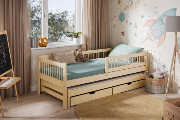 Καναπές Softi Natural 90x200cm από μασίφ ξύλο με συρόμενο κρεβάτι.