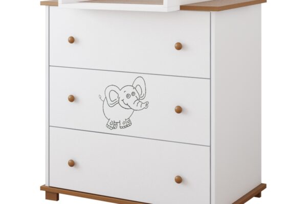 Συρταριέρα με αλλαξιέρα BabyCute White & Mocha Elephant για το μωρό.