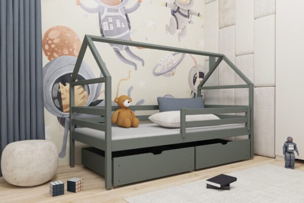 Κρεβάτι Σπιτάκι Aron: Ξύλινο παιδικό κρεβάτι με σκεπή, λευκό, 90x200cm.