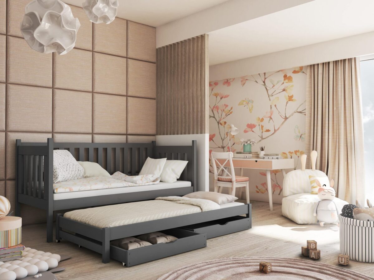 Καναπές Kaja με συρόμενο κρεβάτι, μασίφ ξύλο Graphite 90x200cm.