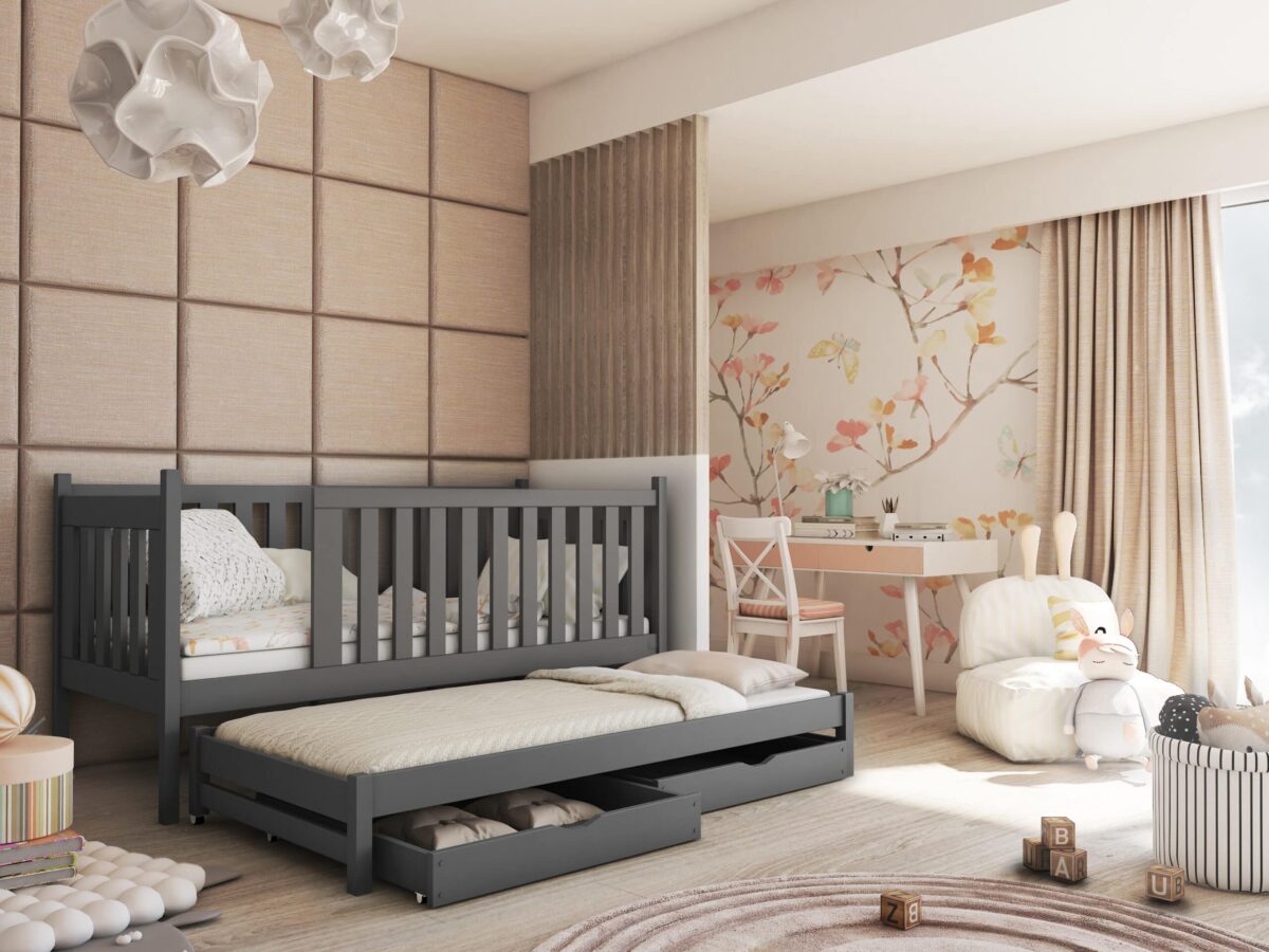 Καναπές Kaja με συρόμενο κρεβάτι, μασίφ ξύλο graphite 90x200εκ.