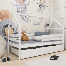 Λευκό ξύλινο κρεβάτι σπιτάκι Aron 90x200cm με δώρο έκπτωση στο στρώμα.