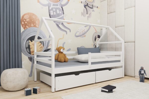 Λευκό ξύλινο κρεβάτι σπιτάκι Aron 90x200cm με δώρο έκπτωση στο στρώμα.