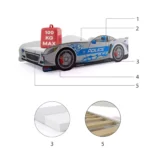 Κρεβάτι Cars Silver 80x160 με στρώμα, παιδικό, σε σχήμα αυτοκινήτου.