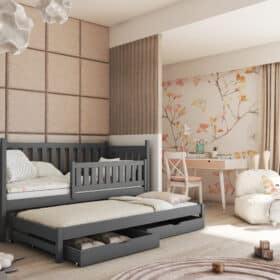 Καναπές Kaja με συρόμενο κρεβάτι, μασίφ ξύλο graphite, 90x200cm.