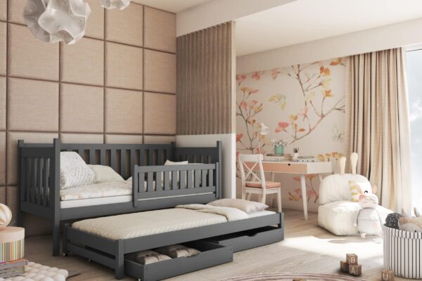 Καναπές Kaja με συρόμενο κρεβάτι, μασίφ ξύλο graphite, 90x200cm.