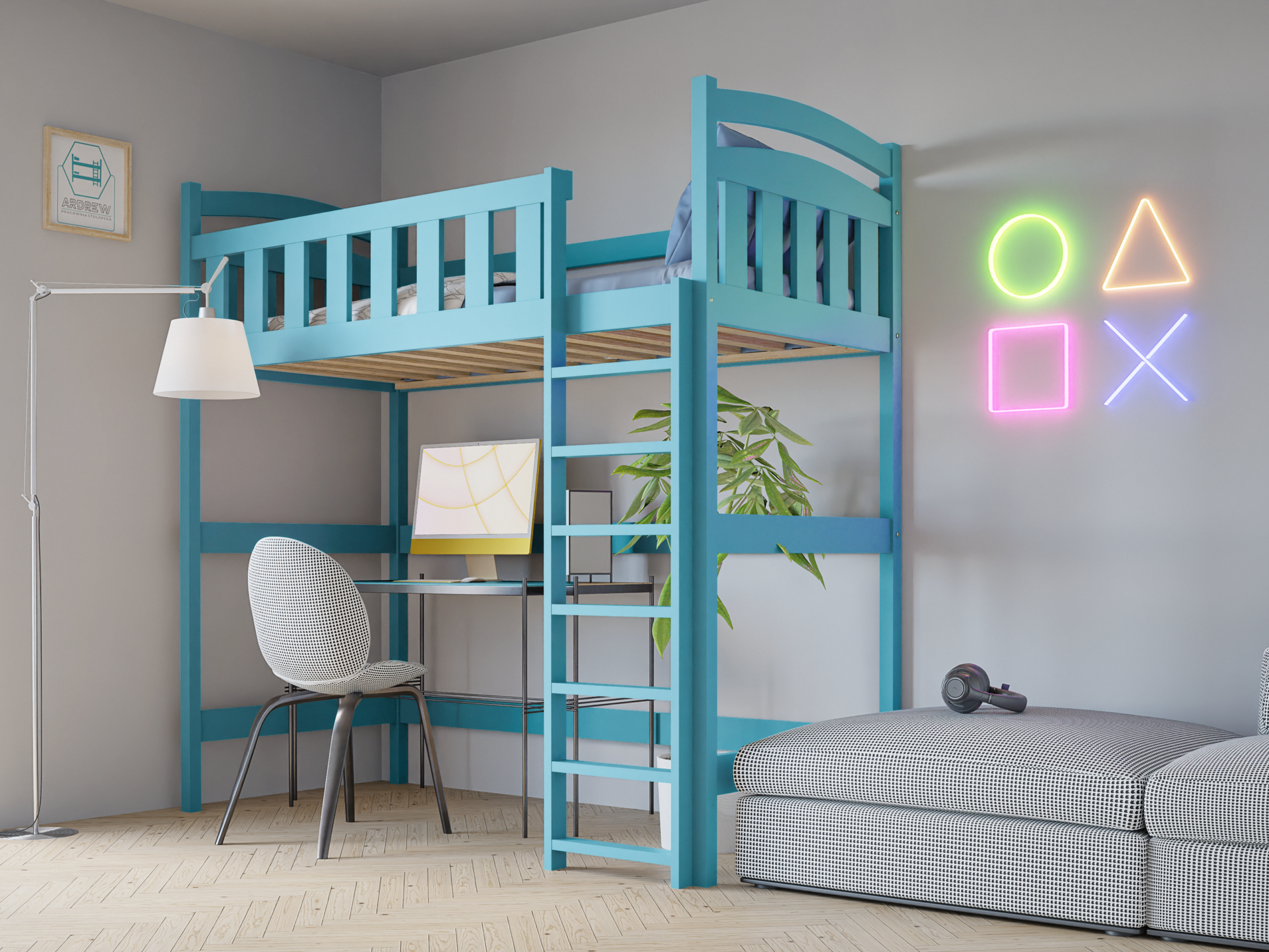 36 Υπερυψωμένο κρεβάτι Damian 90x200cm από μασίφ ξύλο, ιδανικό για εξοικονόμηση χώρου.