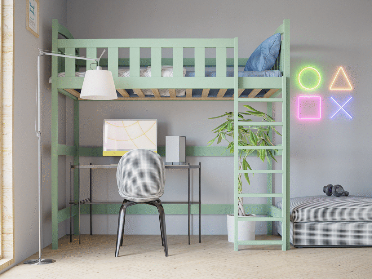 Υπερυψωμένο κρεβάτι Damian από μασίφ ξύλο, φυσικό 90x200cm.