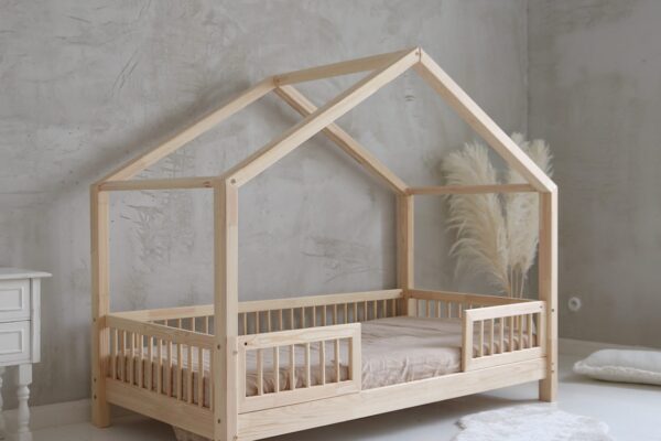 Κρεβάτι παιδικό Montessori House Bed Duo ξύλινο 90x190cm με κάγκελα