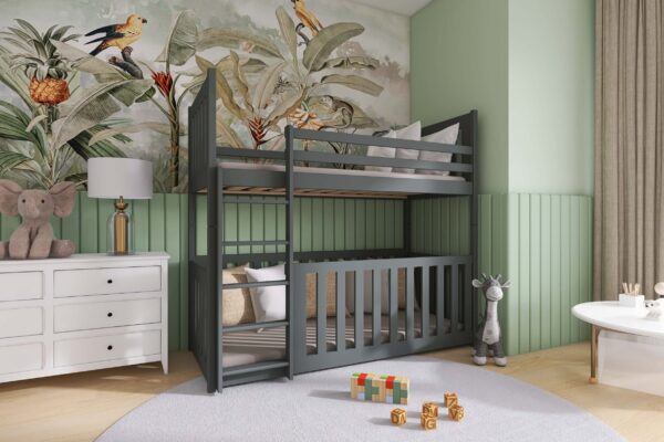 Παιδική κουκέτα Montessori Cris 90x200cm από μασίφ ξύλο με κάγκελα.