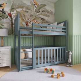 Παιδική κουκέτα Montessori Cris 90x200cm από μασίφ ξύλο με κάγκελα.