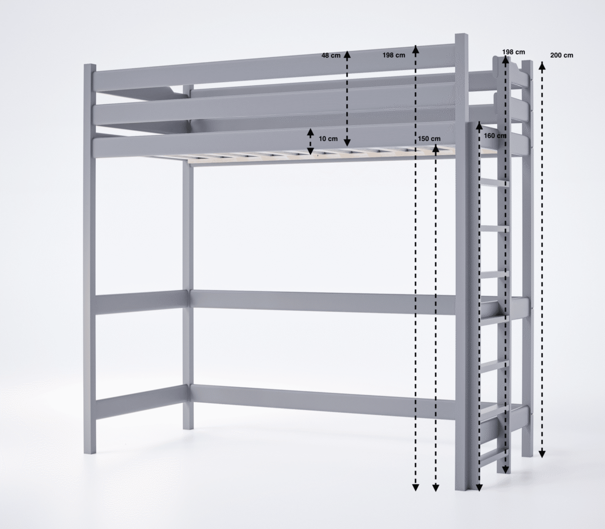 Υπερυψωμένο κρεβάτι Tadek 90x200cm από μασίφ ξύλο πεύκου, φυσικό χρώμα.