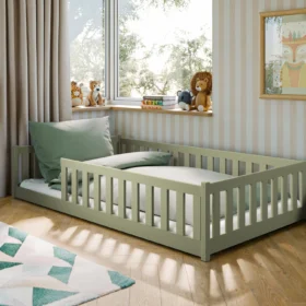 κρεβάτι montessori με κάγκελα olive 120x200