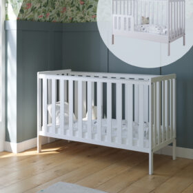 Ξύλινο βρεφικό κρεβάτι Bambi White BabyCute 60x120 με προστατευτικό
