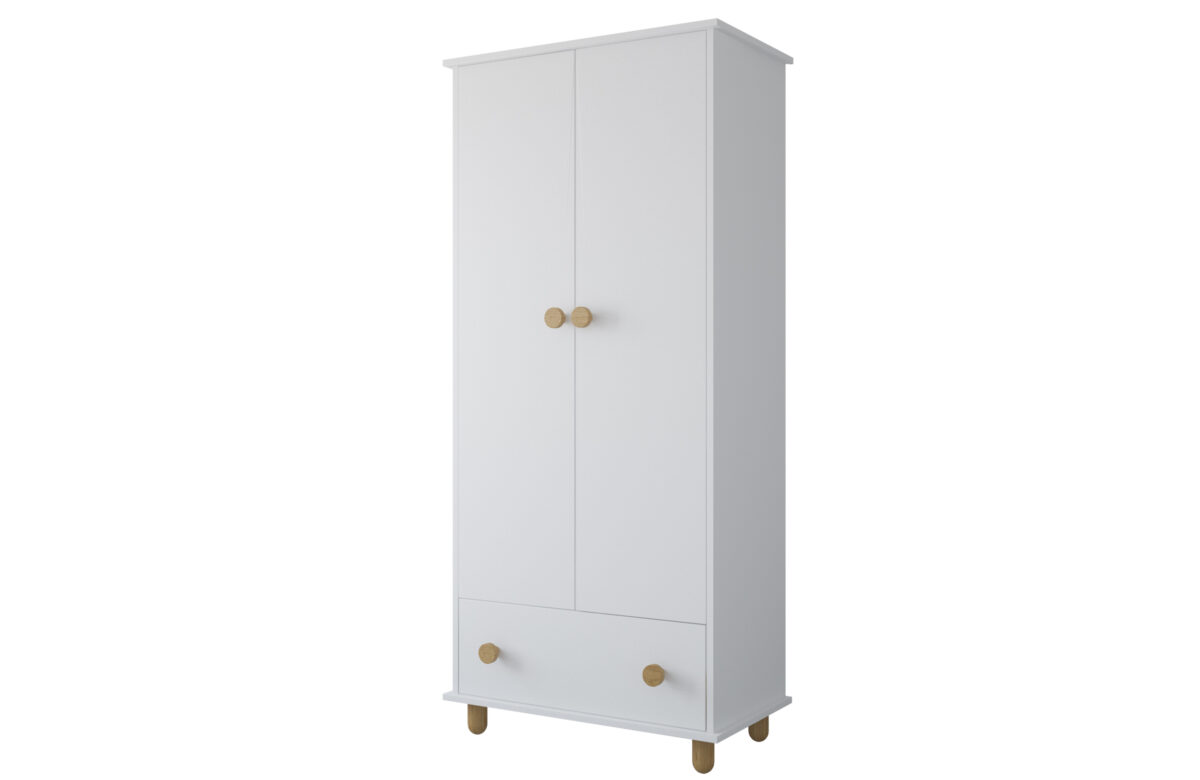 Λευκή βρεφική ντουλάπα Lumi White & Natural με αποθηκευτικό χώρο.