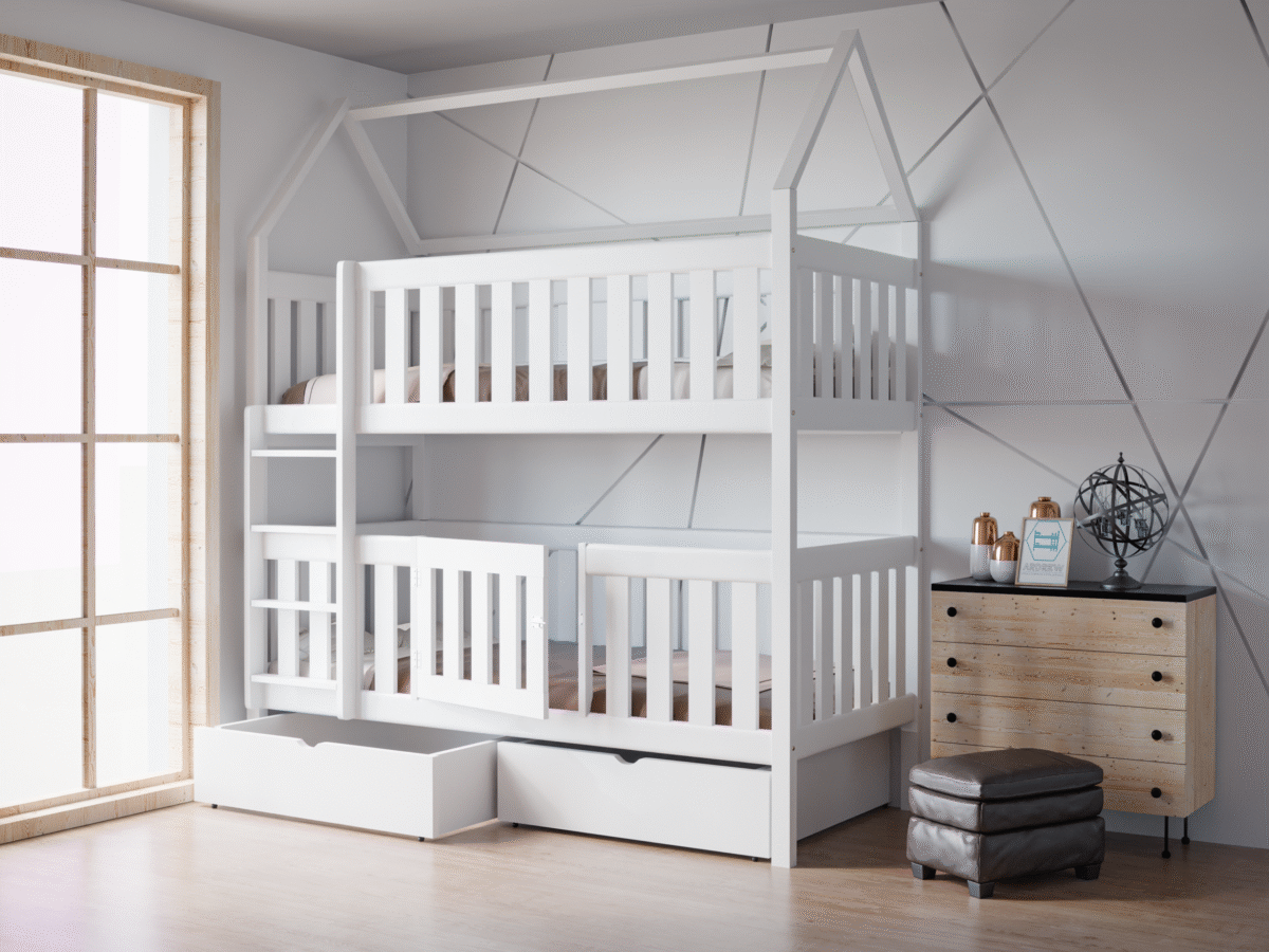 Κουκέτα Olga Domek, μασίφ ξύλο, κάγκελα, πορτούλα και συρτάρια, 90x200cm.