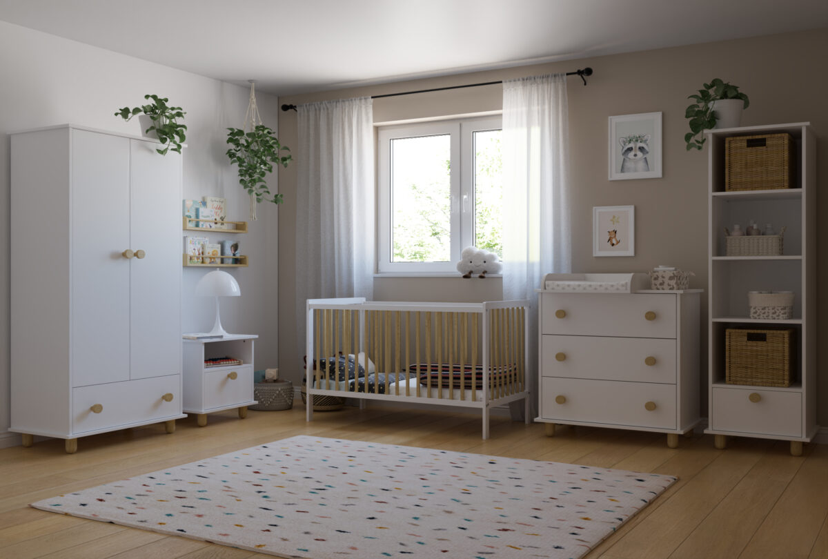 Βρεφικό κρεβάτι Lumi White & Natural 60x120cm BabyCute από ξύλο πεύκου.