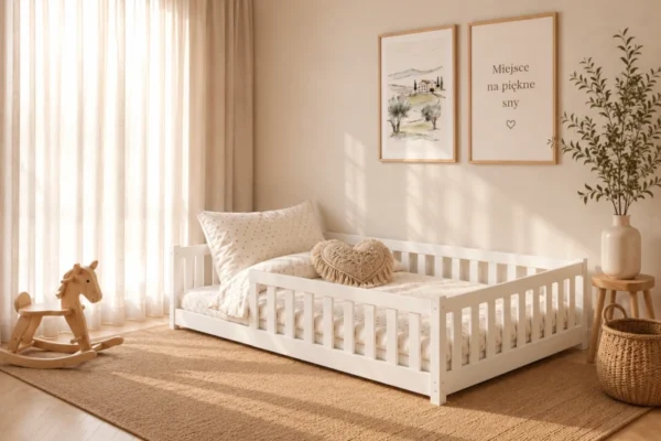 Κρεβάτι Montessori Otis λευκό ξύλινο με κάθετα κάγκελα 120x200cm.