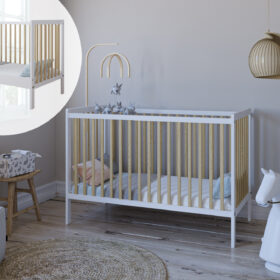 Βρεφικό κρεβάτι Lumi White & Natural BabyCute: Ξύλινο κρεβατάκι με ρυθμιζόμενη βάση.