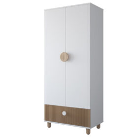 Ντουλάπα Loft BabyCute λευκή-natural με συρτάρι και ξύλινα πόδια.