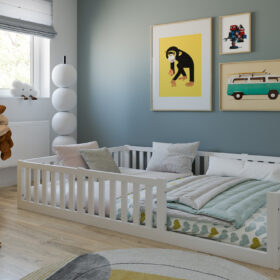 BabyCute: Montessori κρεβάτι Teso 120×200 από μασίφ ξύλο με κάθετα κάγκελα.