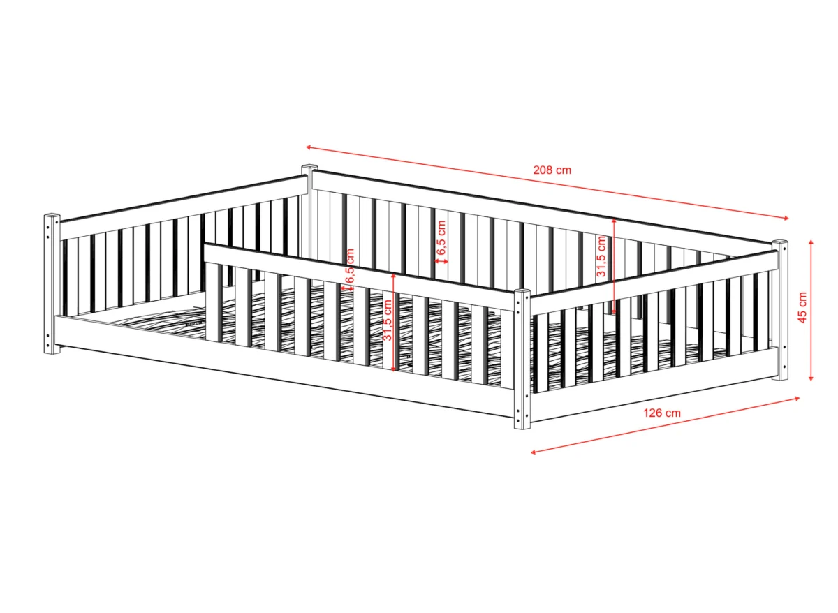 Λευκό κρεβάτι Montessori Otis Fast 120x200 με κάθετα κάγκελα.
