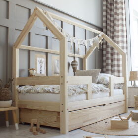Κρεβάτι παιδικό Barriera Duo Plus Luletto 90x200 με συρτάρι, φυσικό ξύλο.