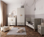 Βρεφικό κρεβάτι Loft White & Natural 60x120 BabyCute με ξύλινα πόδια.